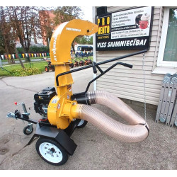Lapu sūcējs savācējs ar smalcinātāju ar 15 Zs benzīna motoru el./rokas starts, piekabes tips universāls