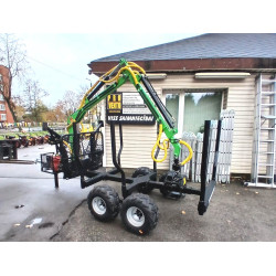 Meža kokvedēja piekabe 1,5T 4x4 pilnpiedziņa teleskopisks izvelkams krāns manipulators hidrauliku darbina uzstādīts benzīna motors Labākā cena un kvalitāte Ir arī citi modeļi Timber grapple