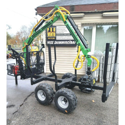 Meža piekabe kokvedēja piekabe 3t ar teleskopisku izvelkamu krānu manipulatoru hidrauliku darbina uzstādīts benzīna motors Labākā cena un kvalitāte Ir arī citi modeļi Timber grapple