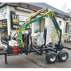 Meža kokvedēja piekabe 3T 4x4 pilnpiedziņa teleskopisks izvelkams krāns manipulators hidrauliku darbina uzstādīts benzīna motors Labākā cena un kvalitāte Ir arī citi modeļi Timber grapple