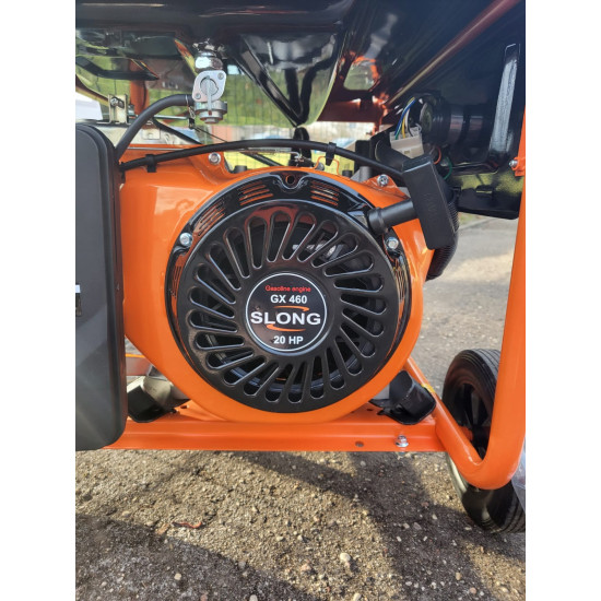 Ģenerators Max 8kW 3 fāzes, 220V/380V , benzīna dzinējs 20Zs, ar elektrisko un rokas starteri, ar riteņiem