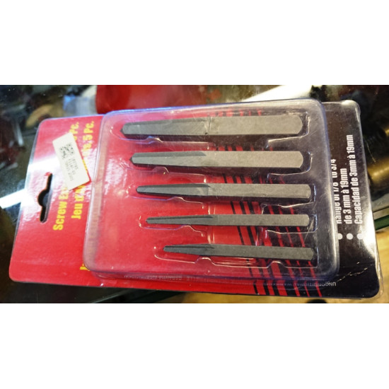 Ierīce palīgierīce nolauztu skrūvju izskrūvēšanai taisnstūra veida. Dažādi izmēri komplektā.