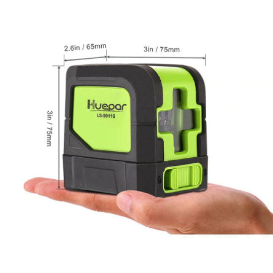 Lāzera līmeņrādis, krusteniskais, krustlīniju, krustleņķa HUEPAR, zaļie stari, pašlīmeņojošs 9011G