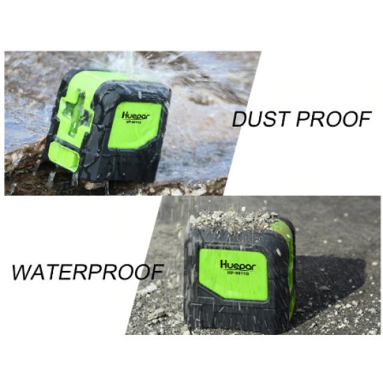 Lāzera līmeņrādis, krusteniskais, krustlīniju, krustleņķa HUEPAR, zaļie stari, pašlīmeņojošs 9011G