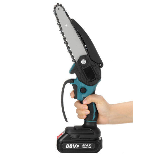 Zaru zāģis pagarināts 6 collu sliedes garums darbināms ar akumulatoru ķēdes zāģis svarīgi ka komplektā ir 2 baterijas