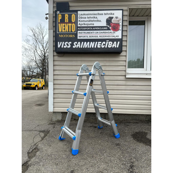 Kāpnes Trepes A tipa 4x4 Multi izvelkamas saliekamas universālas multifunkcionālas 4 daļas 4 pakāpieni (arī 4x3, 4x5) Lielie paaugstinātas izturības apaļie šarnīri.