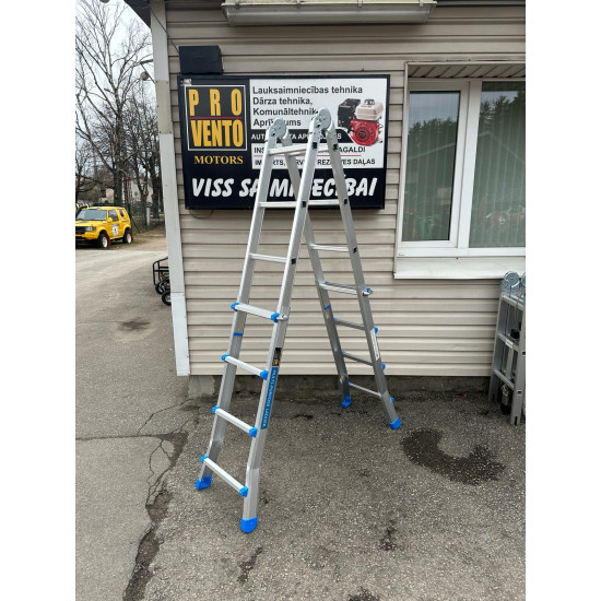 Kāpnes Trepes A tipa 4x4 Multi izvelkamas saliekamas universālas multifunkcionālas 4 daļas 4 pakāpieni (arī 4x3, 4x5) Lielie paaugstinātas izturības apaļie šarnīri.