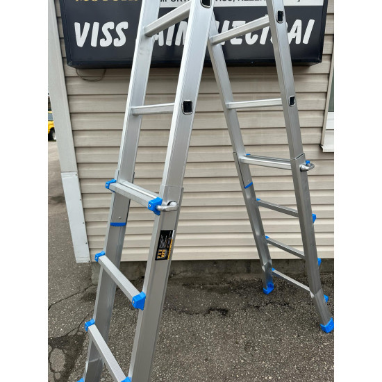 Kāpnes Trepes A tipa 4x4 Multi izvelkamas saliekamas universālas multifunkcionālas 4 daļas 4 pakāpieni (arī 4x3, 4x5) Lielie paaugstinātas izturības apaļie šarnīri.