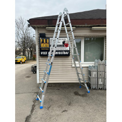 Kāpnes Trepes A tipa 4x6 Multi izvelkamas saliekamas universālas multifunkcionālas 4 daļas 6 pakāpieni (arī 4x3, 4x4 4x5) Lielie paaugstinātas izturības apaļie šarnīri