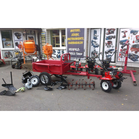 Piekabe motoblokam lielā ar noņemamiem bortiem universāla 1,4m x 0,8m x 0,3m