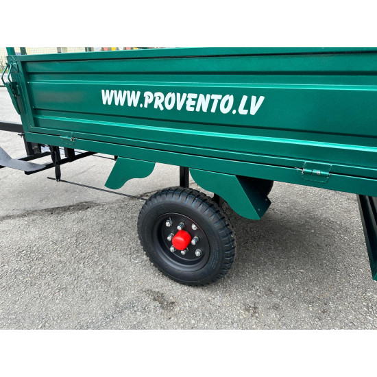 Piekabe motoblokam dārza trktoram pašizgāzējs atverami borti sēdeklis stingra konstrukcija universāls pielietojums