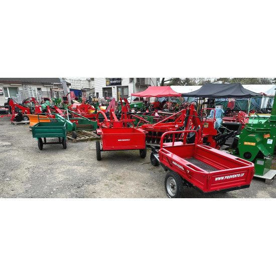 Piekabe motoblokam dārza trktoram pašizgāzējs atverami borti sēdeklis stingra konstrukcija universāls pielietojums