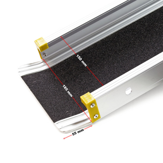 Rampa ratiņkrēslam motociklam kravai uzbraucama laipa teleskopiski izvelkama viegls alumīnijs pretslīdes pārklājums 270 kg izmērs pielāgojams 122 -214 cm