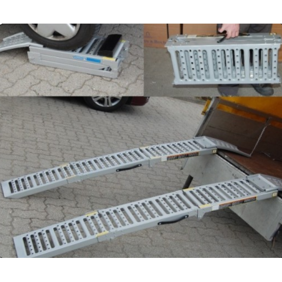 Rampas laipas uzbraucamā 2m kompakti saliekama 3 daļās kopā 2x350kg 500kg celtspēja tērauda