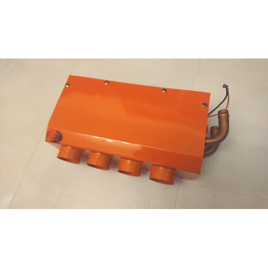 Apsildes krāsniņa antifrīza caurplūdes ar ventilatoru 12V,  4 atveres auto apkure sildītājs salona apsilde 300x160x90mm mašīna, traktors, autobuss universāls pielietojums, apsildes radiators ar motoru, dažādai tehnikai siltuma jauda 1500W