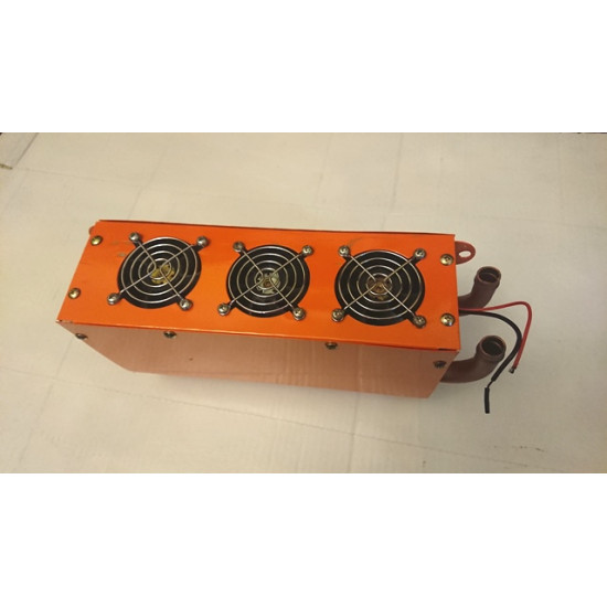 Apsildes krāsniņa antifrīza caurplūdes ar ventilatoru 12V,  4 atveres auto apkure sildītājs salona apsilde 300x160x90mm mašīna, traktors, autobuss universāls pielietojums, apsildes radiators ar motoru, dažādai tehnikai siltuma jauda 1500W