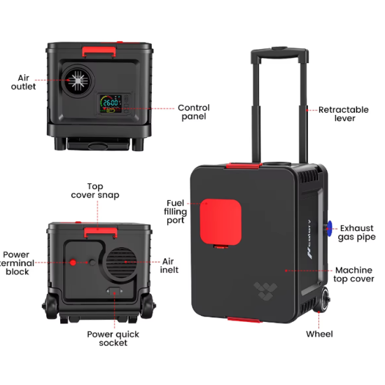 Autonomā apkure apsilde salonam 220V / 12 / 24V  5-8 Kw salona sildītājs koferī ar rokturi un ritenīšiem dīzeļdegvielas sildītājs ar dīzeļdegvielu Webasto Eberspacher Airtronic analogs