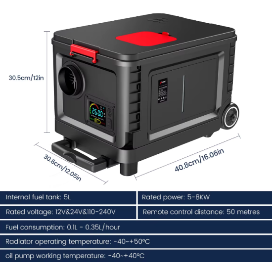 Autonomā apkure apsilde salonam 220V / 12 / 24V  5-8 Kw salona sildītājs koferī ar rokturi un ritenīšiem dīzeļdegvielas sildītājs ar dīzeļdegvielu Webasto Eberspacher Airtronic analogs