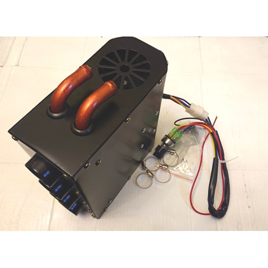 Apsildes krāsniņa antifrīza caurplūdes ar ventilatoru 12V komplektā ar slēdzi un vadiem auto apkure salona apsilde: mašīna, traktors, autobuss universāls pielietojums, apsildes radiators ar motoru, dažādai tehnikai