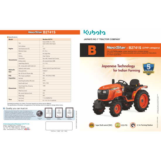 Traktors KUBOTA  B2741S Neo Star 4WD 27Zs