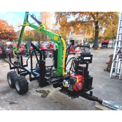 Meža piekabe kokvedēja piekabe 1,5t ar krānu manipulatoru hidrauliku darbina uzstādīts benzīna motors Labākā cena un kvalitāte Ir arī citi modeļi Timber grapple