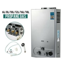 Caurplūdes gāzes karstā ūdens sildītājs propāna LPG gāze universāls kempingam, kemperiem, dārzam un tml 18l/min